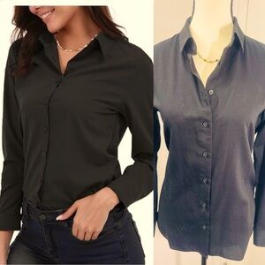 Uniqlo Women's Black Basic Button Down Shirt Long Sleeves Collared Blouse Slim M